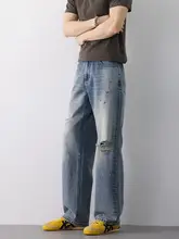 春の新作！デザイン性の高いフィットのストレートデニムパンツ【ブルー・メンズ】