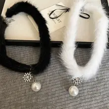 雪の結晶モヘアチョーカー【パール・秋冬用・センスのあるデザイン】