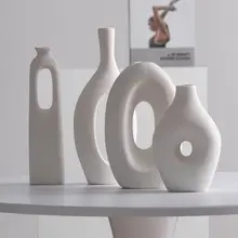 北欧風 ホワイト セラミック フラワーベース【クリエイティブデザイン・乾  燥花やアレンジ用・リビング・テーブル装飾】