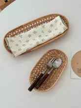 家庭用 藤製収納バスケット【ナチュラル・キッチン用・食器トレイとして可】