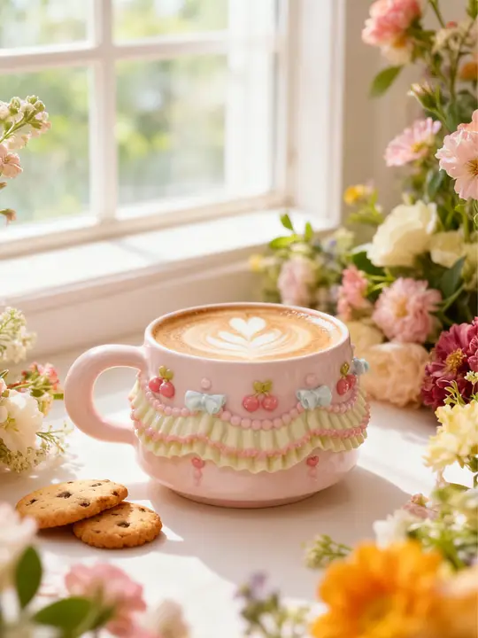 かわいい立体カップケーキデザインの陶器コーヒーカップ【家庭用・プレゼントに最適】