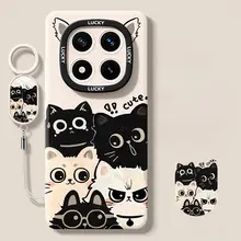 Redmi Note 14 Pro+用 シリコンケース【猫デザイン・ストラップ付き・耐衝撃・熱放散機能】