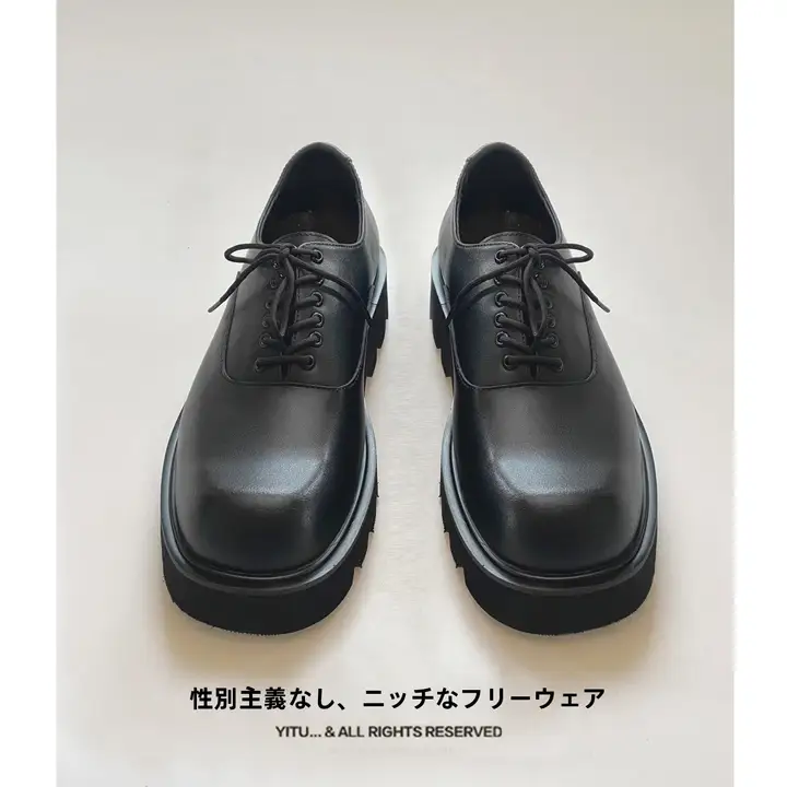 スクエアトゥ革靴メンズ厚底韓国版カジュアル