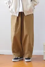 春季用 無地のゆったりストレートワイドパンツ【男女兼用・カジュアル・カーキ色】（セットアップ対応）