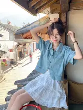 曾小咸 ブルーデニムシャツ【夏用・レトロ・ルーズフィット・短袖】