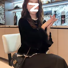 フランス風 レース切り替えサテンシャツ【秋春用・レディース・おしゃれ】