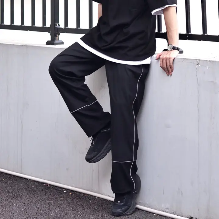 パンツ 夏 メンズ レディース 3M反射ストライプ ひも付き ジョガーパンツ ストレート ゆったり