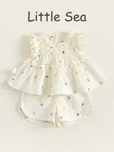 夏用 女の子向け可愛いフリル付きドット柄トップスとショートパンツ（セットアップ対応）