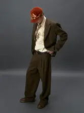 常緑つる草柄ツイードパンツ