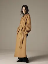 極上の柔らかさのダブルフェイスウールコート【トレンチスタイル・長め・女性用・膝下丈・ベージュ】