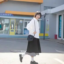 黒のパッチワーク レトロチェック柄 スカート【Aライン・女性用・体型カバー】
