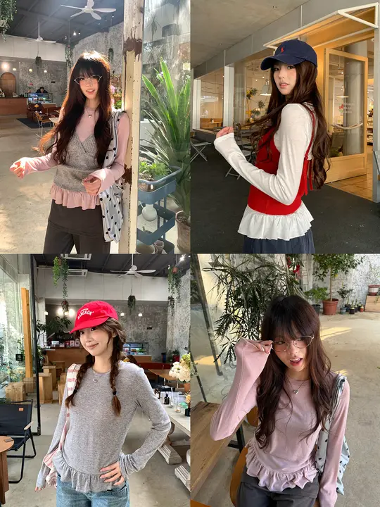 レース裾デザインの長袖ニットトップス【フィット感・春用・女性用】