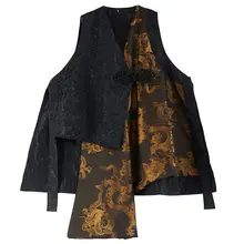 中国風デザインの無袖ベスト【大きいサイズ・重厚な仕上げ・不規則なレイヤリング】