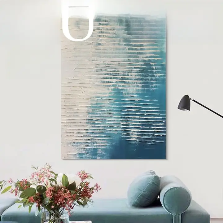 手描きの鏡湖アートパネル【シンプルな侘寂風・リビング用・高級感ある装飾画】