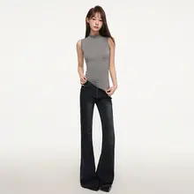 韓国風ローライズフレアデニムパンツ【スリムフィット・伸縮性あり・女性用】