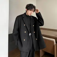 ブラックダブルブレストウールコート【メンズ・春秋用・長袖】