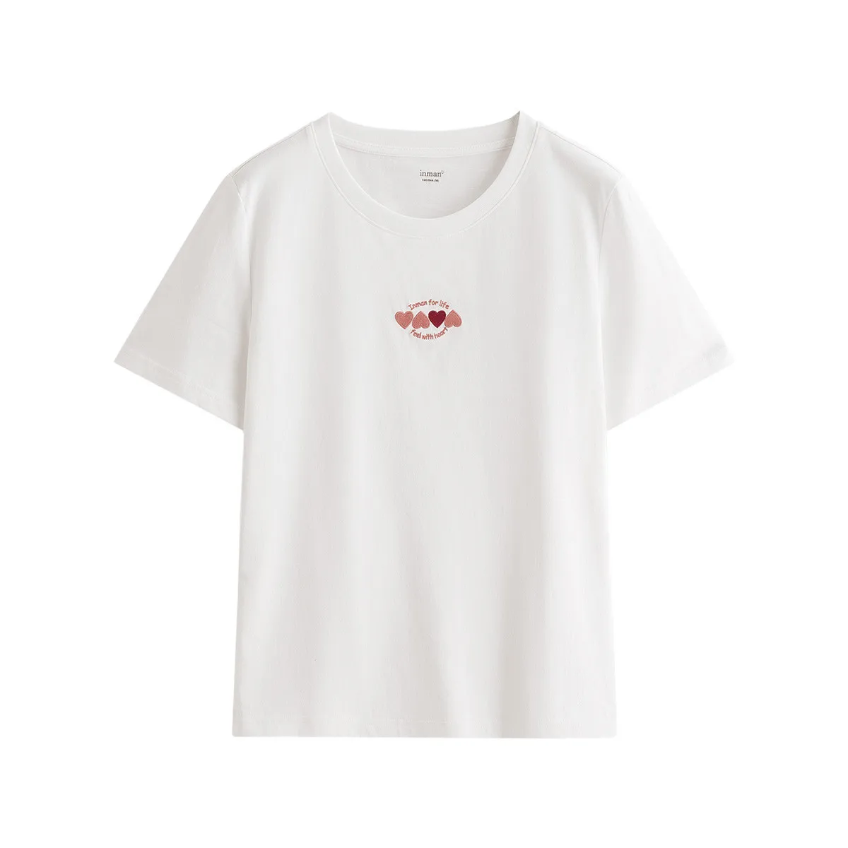 刺繍入りTシャツ：女性向けのシンプルなハート柄デザインと快適なコットン素材