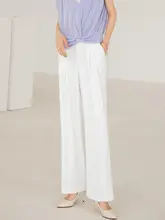 白色ハイウエストワイドパンツ【夏用・シフォン・ドレープ・ロングパンツ】
