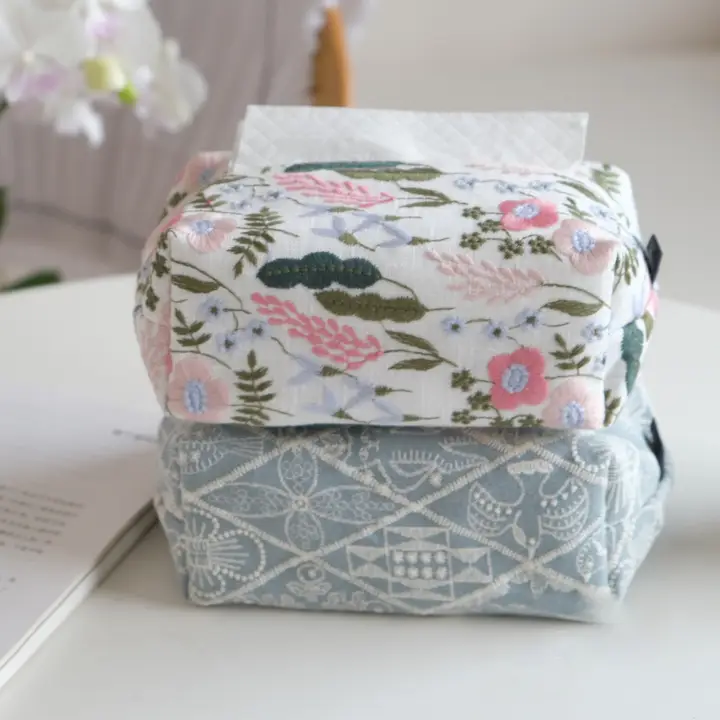 おしゃれな刺繍デザインのティッシュボックス【可愛い狐・リネン混・フランス風】