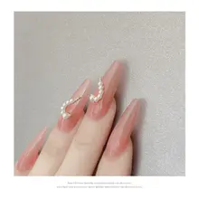 ハートデザインの合金ビジュー装飾ネイルチップ【パール＆カラービジュー付き】
