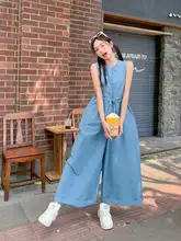 夏用 無袖ブルーオールインワン【極上の柔らかさ・ワイドレッグ・トレンドデザイン】（セットアップ対応）