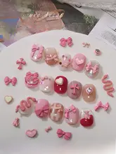 ネイルアクセサリー ハート リボン 小物 薄いピンク 鮮やか