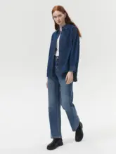 快適な伸縮性のあるコットンストレートシルエットデニムパンツ【ハイウエスト・フィット・女性用】