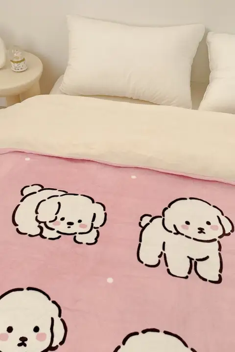白犬デザインの毛布カバー【冬用・極上の柔らかさ】