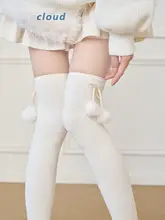 毛球デザインのルーズロングソックス【厚手・保温タイプ・可愛らしいロリータスタイル】
