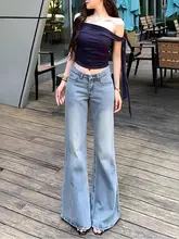 フィット 低腰マイクロブーツカットデニムパンツ【レディース・スリムデザイン・夏用】（セットアップ対応）
