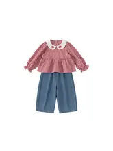 可愛いベビー襟付き春秋用女の子衣装【二重構造・極上の柔らかさ】（セットアップ対応）