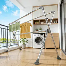 ステンレス製折りたたみ式衣類干し台【室内外両用・伸縮可能・簡単収納】