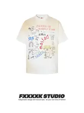 半袖Tシャツ ユニセックス コットン100% アメカジ ヴィンテージ ウォッシュ加工 グラフィティ 人物 文字 プリント「FXK」