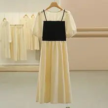 デザイン性のあるウエスト絞りのワンピース【半袖・2トーンカラー】（セットアップ対応）