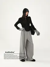 スウェットパンツ レディース ワイドパンツ ハイウエスト 着痩せ ストレッチ ドレープ 厚手 アメカジ ヴィンテージ カジュアル 「AceStudios」