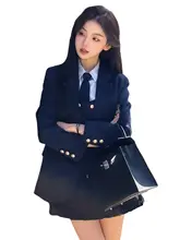 春のコーディネート！トレンドの韓国風シャツ・ジャケット・スカート【学院風・三点セットアップ対応】