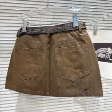 バーニー風レトロスタイルのリベット付きハイウエストミニスカート【ワークポケットデザイン・ウエストベルト付き】（セットアップ対応）