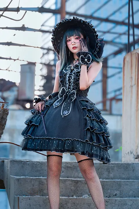 可愛い黒猫デザインの魔女帽子ネックレス【ロリータ・ゴシックスタイル・手首クリップ付き】