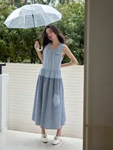 動物刺繍入りチェック柄ノースリーブワンピース【ゆったりシルエット・夏用】（セットアップ対応）