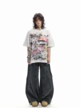 半袖Tシャツ メンズ ヘビーオンス グラフィティ柄 アメリカン風 ストリート オーバーサイズ デザイン性 夏 「Mz」