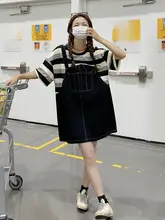 ブラックストライプデザインのデニムワンピース【カジュアル・女性用・フィット】