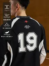 LUSHISI 反物デザインのレトロスポーツカジュアル長袖Tシャツ【Vネック・レーシングスタイル】