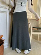 感溢れるグレーのロングスカート【夏用・柔らかい生地・ハイウエスト】