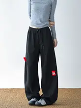 スウェットパンツ レディース ワイドパンツ ストレート りんご刺繍 韓流 ルーズ ゆったり クールカジュアル 「CHANT2nd」