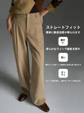 横開きポケット付き カジュアルストレートパンツ【秋用・通勤・極簡デザイン】