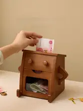 天然木製 貯金箱【大人・子供向け・創造的な玄関装飾・硬貨と紙幣収納】
