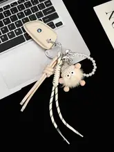 バッグチャーム ファー マスコット キーホルダー ストラップ ペア 車キー 黒