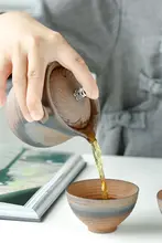 手作りのレトロな急須と蓋付き茶碗【柴焼き・陶器製・食卓用】