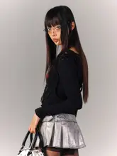 トップス レディース 長袖Tシャツ アメリカン風 ドローコード ウエストリボン カットアウト 甘辛MIX ブラック 初秋 「YUKAHOUSE」