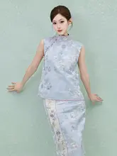 中華風刺繍入り半身スカートと立て襟マイヤーの組み合わせ（セットアップ対応）